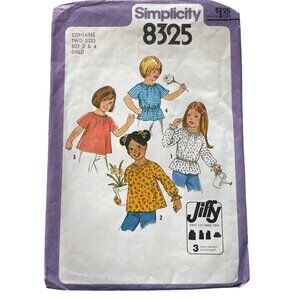 70s Simplicity 8325 Sewing Pattern Size 3 & 4 Child Jiffy Pullover Blouse CUT